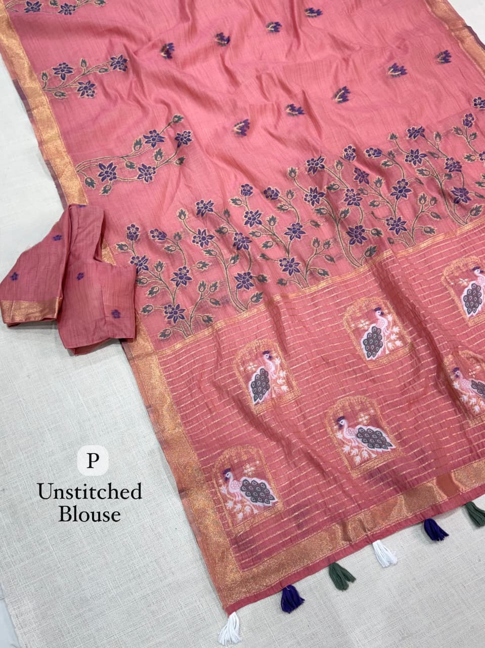 Linen Cotton Motif Zari Thread Weaving Jacquard Saree