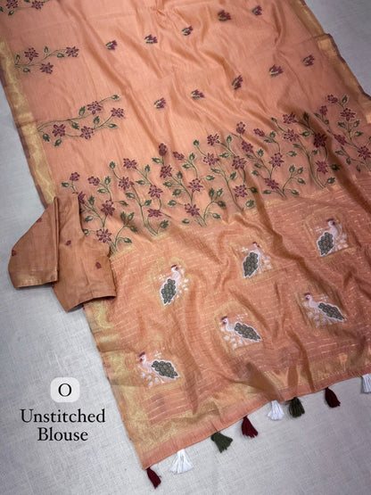 Linen Cotton Motif Zari Thread Weaving Jacquard Saree