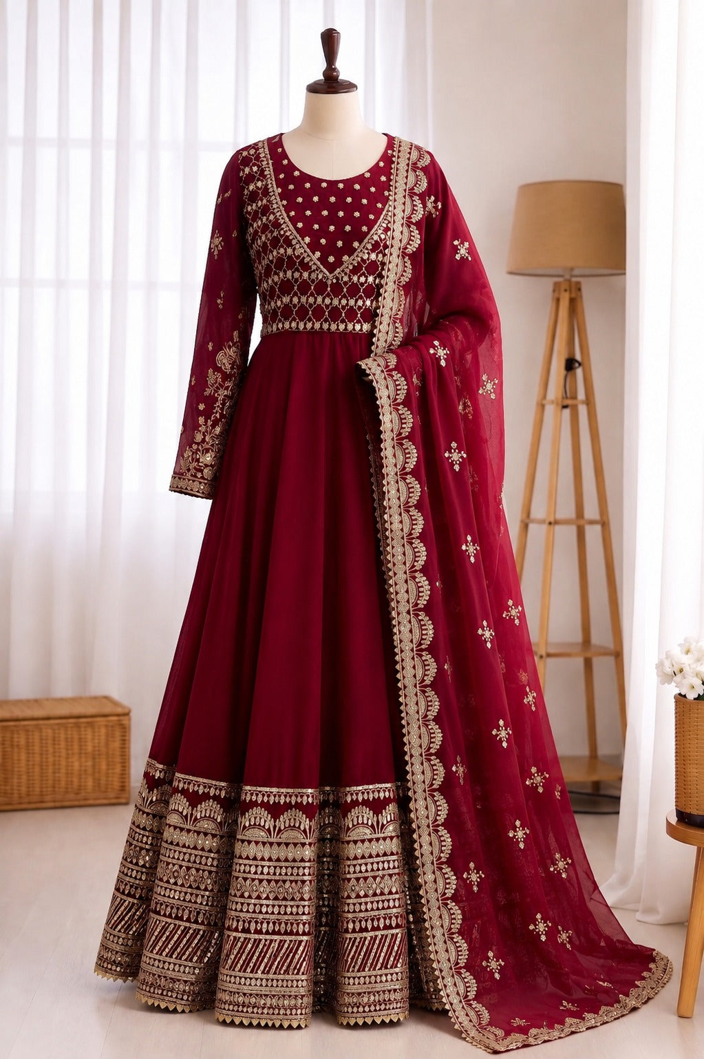 Heavy Georgette Embroidery Sequence Work Gown