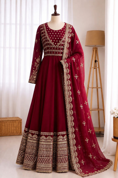 Heavy Georgette Embroidery Sequence Work Gown