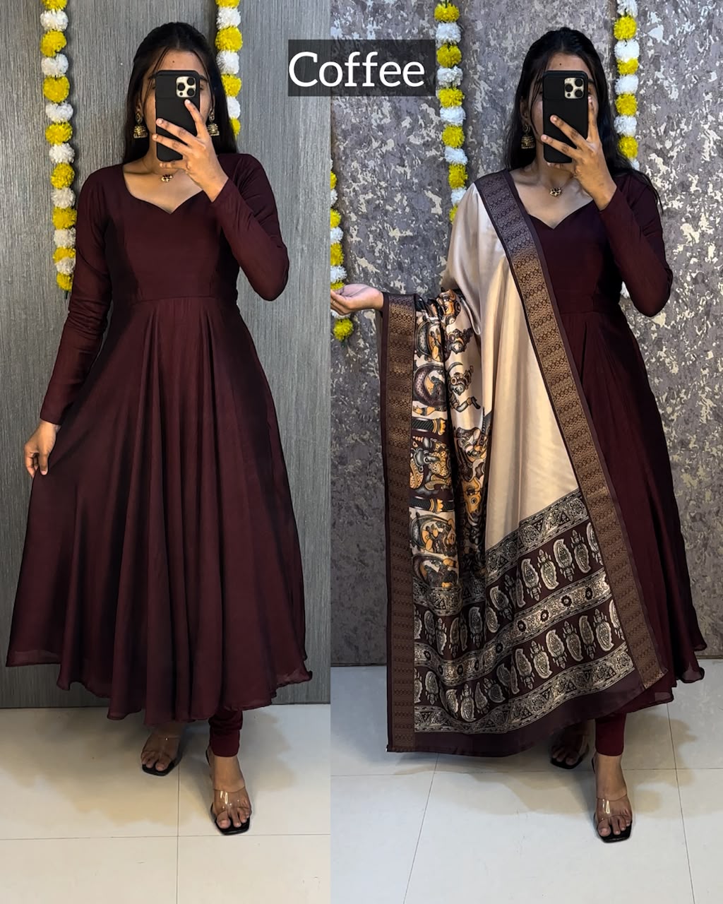 Blooming Vichithra Silk Kalamkari Dupatta Gown