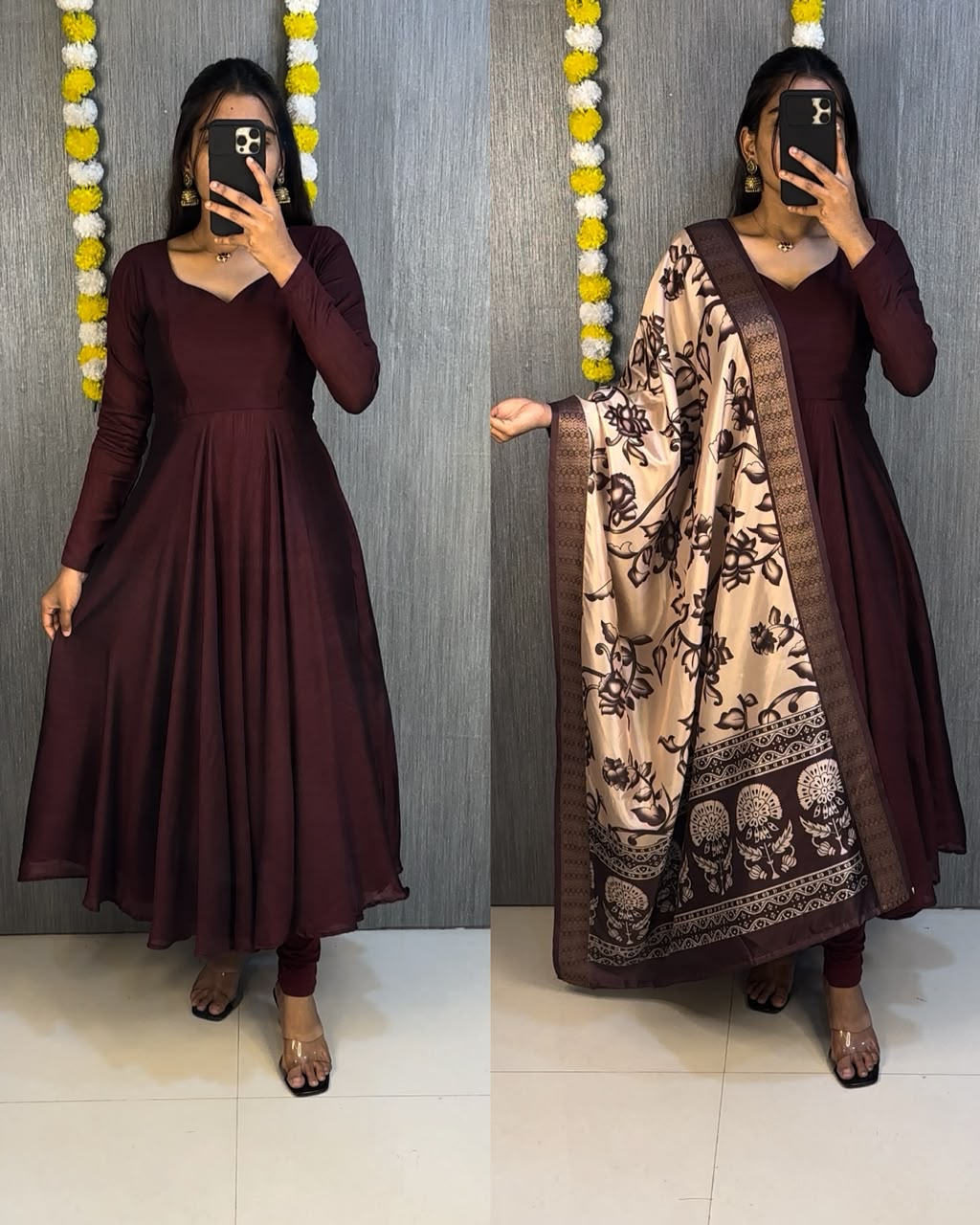Blooming Vichithra Silk Kalamkari Dupatta Gown