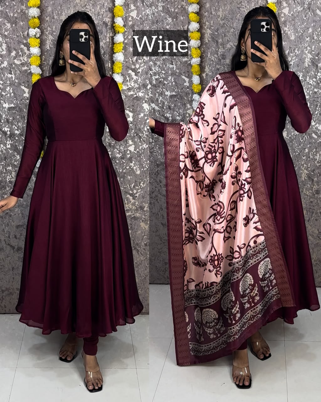 Blooming Vichithra Silk Kalamkari Dupatta Gown