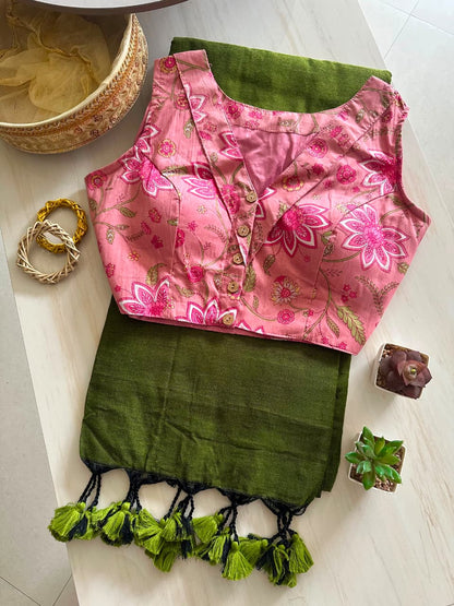 Khadi Cotton Handloom Long Tassel Pallu Saree