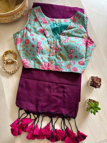 Khadi Cotton Handloom Long Tassel Pallu Saree