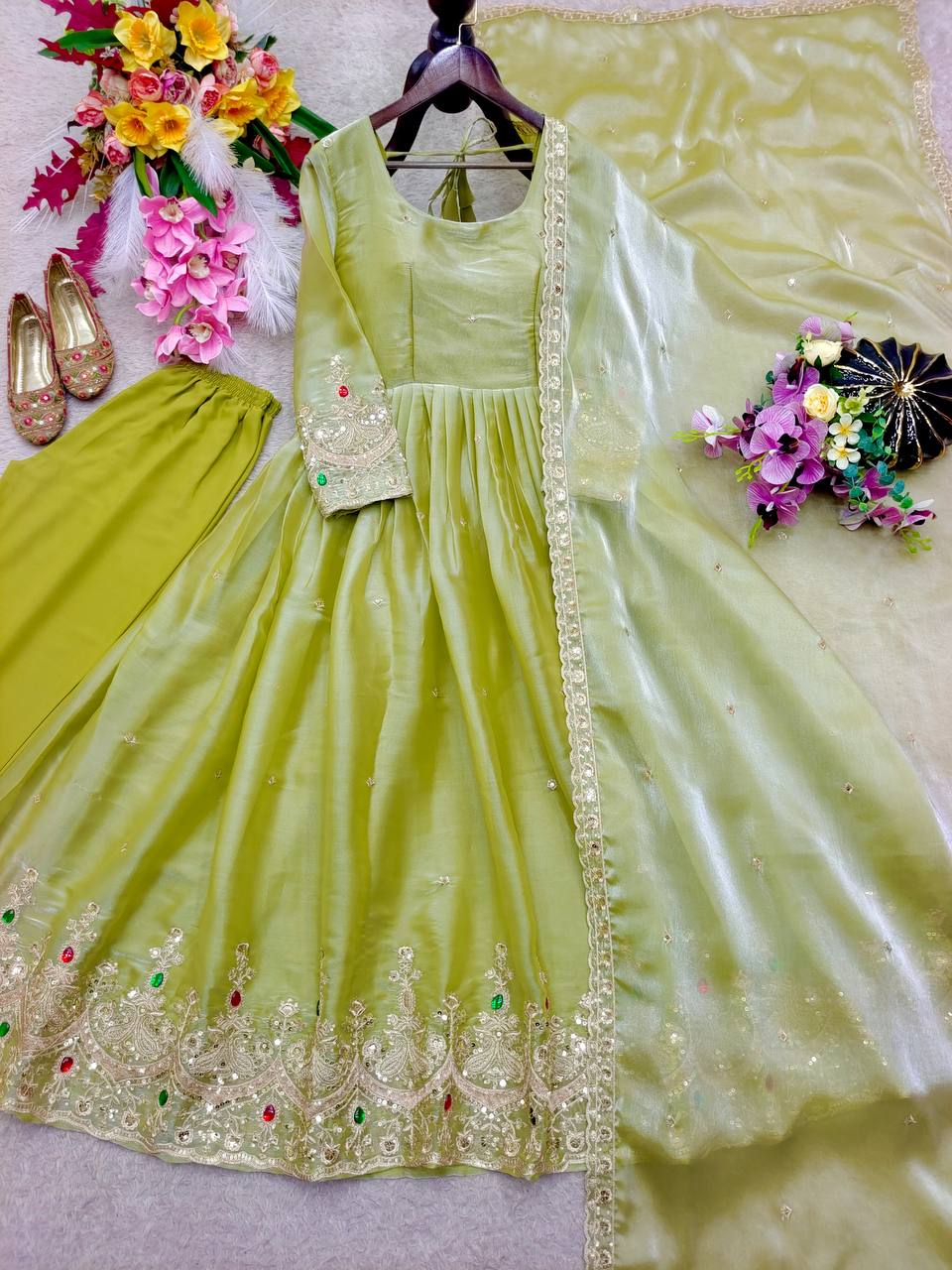 Trending ZMY Silk Embroidery Sequence Work Gown