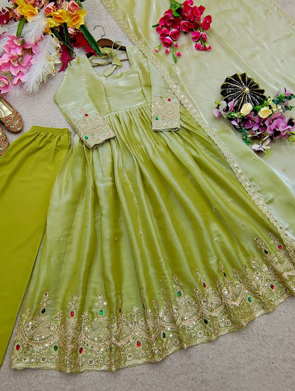 Trending ZMY Silk Embroidery Sequence Work Gown