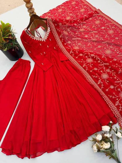 Heavy Faux Georgette Khatli Mirror Work Gown