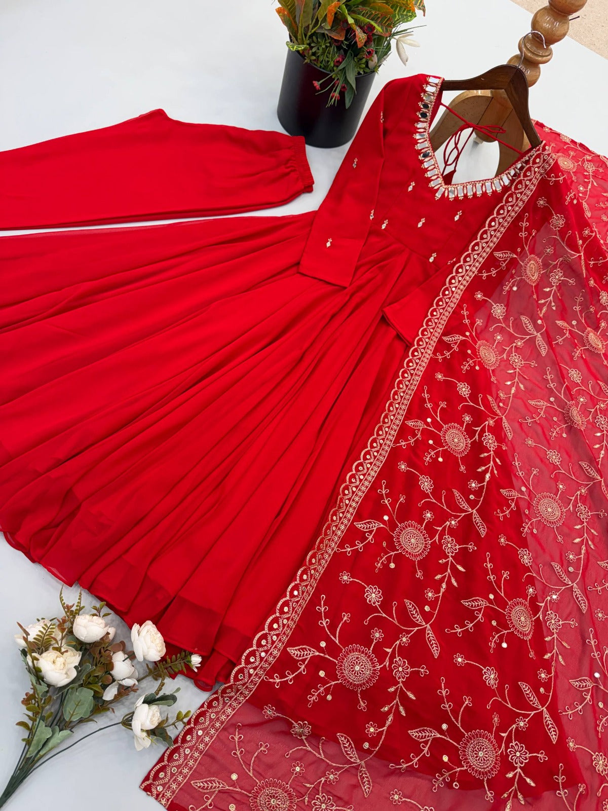 Heavy Faux Georgette Khatli Mirror Work Gown