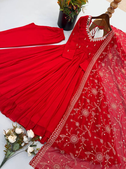 Heavy Faux Georgette Khatli Mirror Work Gown