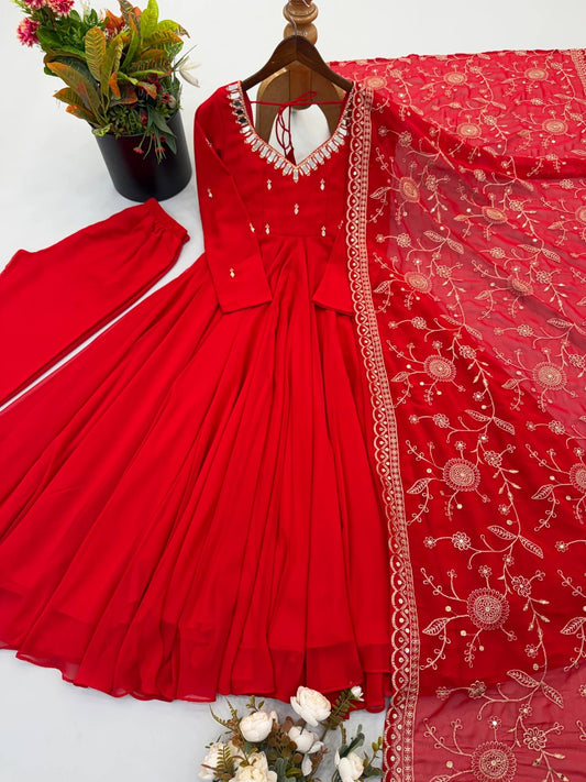 Heavy Faux Georgette Khatli Mirror Work Gown