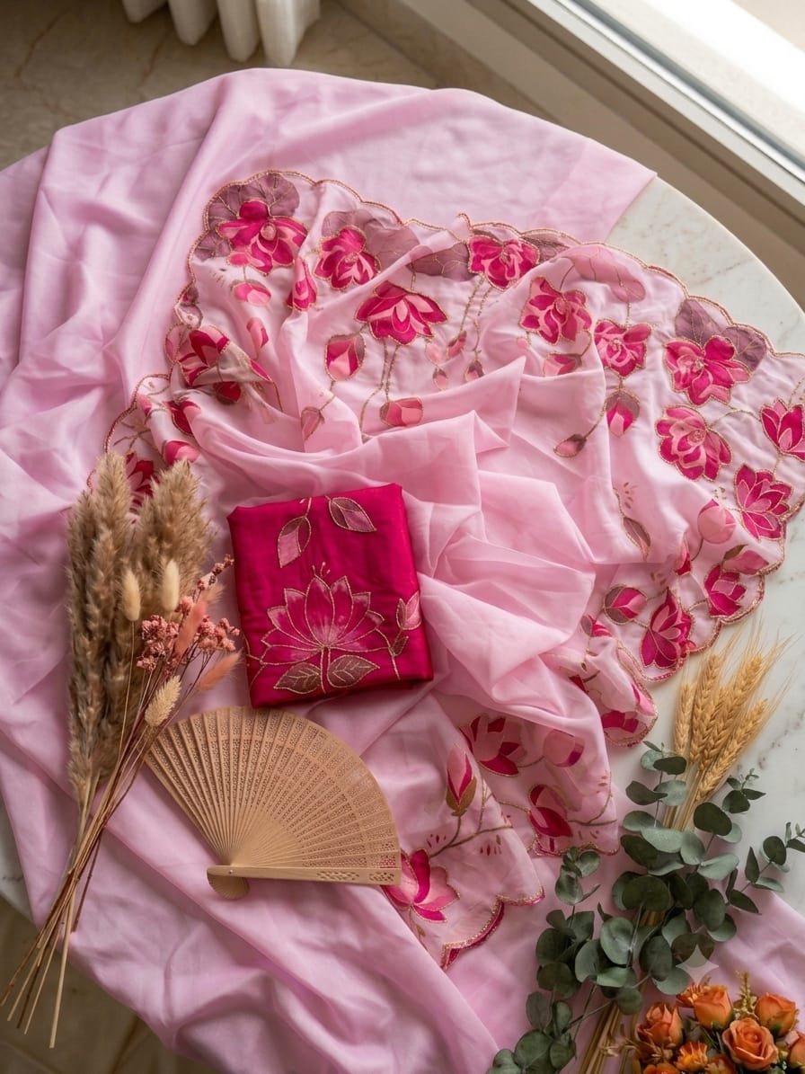 Soft Taby Silk Flower Digital Print Cutdana Work Saree