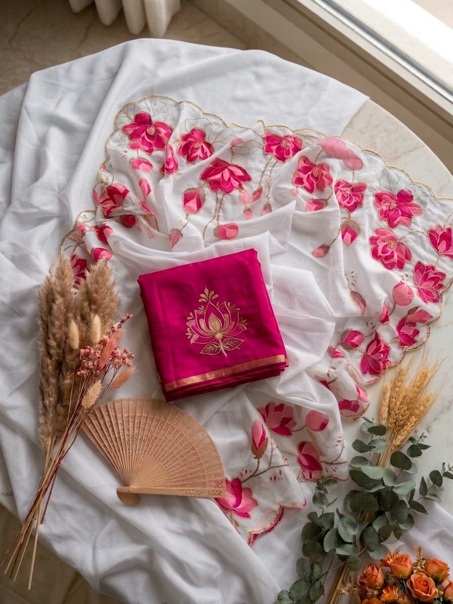 Soft Taby Silk Flower Digital Print Cutdana Work Saree
