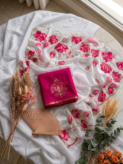 Soft Taby Silk Flower Digital Print Cutdana Work Saree