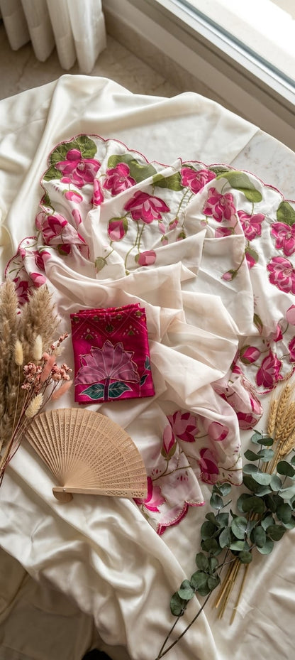 Soft Taby Silk Flower Digital Print Cutdana Work Saree