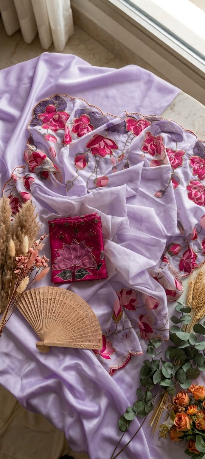 Soft Taby Silk Flower Digital Print Cutdana Work Saree