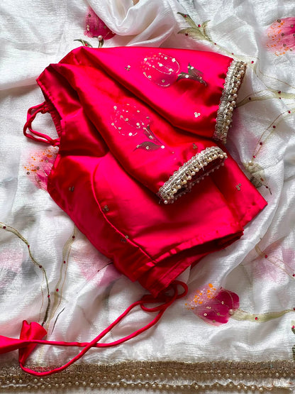 Pure crystal chiffon silk Stone Pearl Work Saree