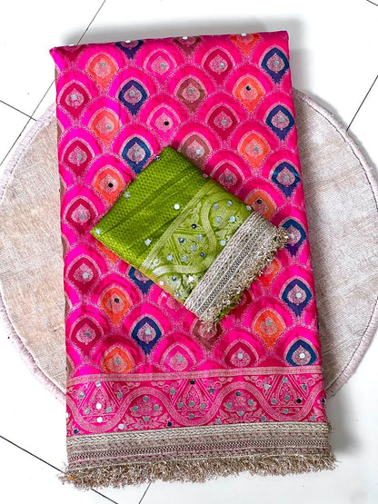 Heavy Satin Silk Banarasi Zari Rangkat Work Saree