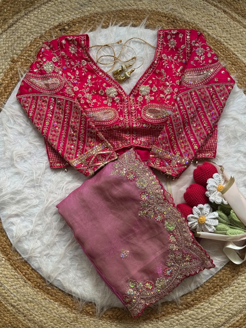 Soft Space Silk Sequins Jari Embroidery Work Saree
