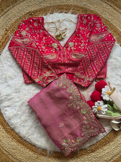 Soft Space Silk Sequins Jari Embroidery Work Saree