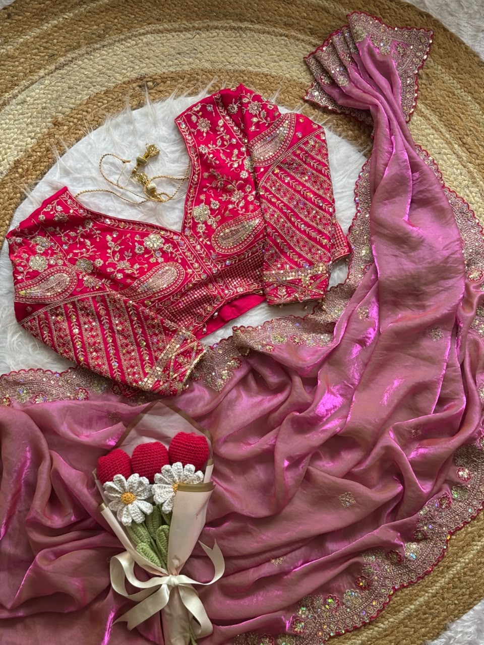 Soft Space Silk Sequins Jari Embroidery Work Saree