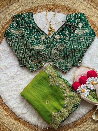Soft Space Silk Sequins Jari Embroidery Work Saree
