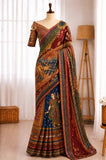 Soft Japan Satin Traditional Print Mirror Handwork Saree