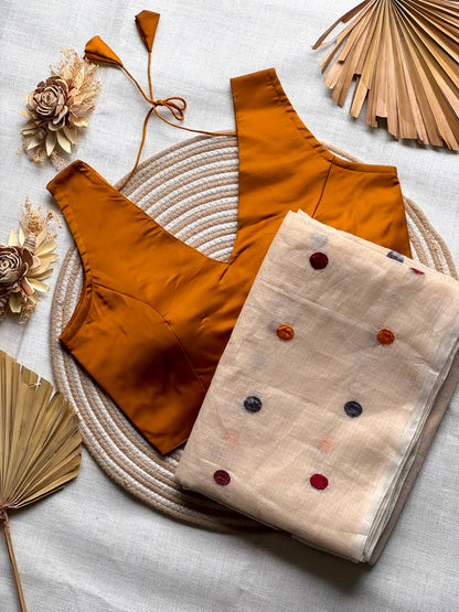 Pure Kota Checks Polka Dot Embroidery Work Saree