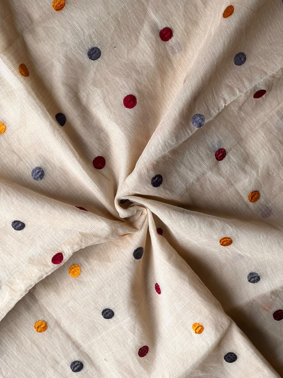 Pure Kota Checks Polka Dot Embroidery Work Saree