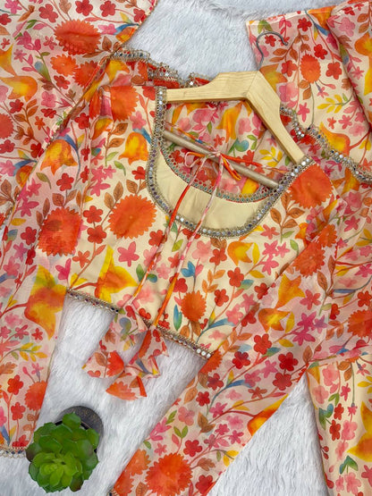 Pure Tabby Organza Mirror Print Kediya Kurta Palazzo