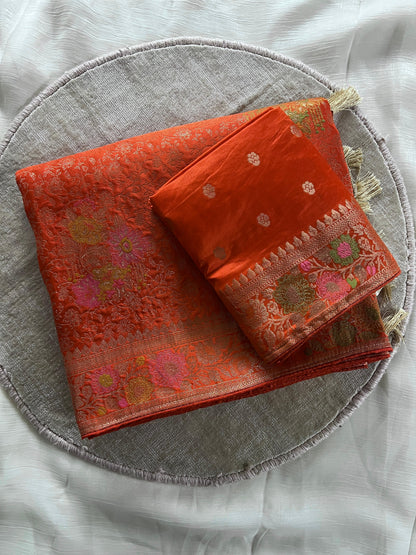 Heavy Mushroom Satin Silk Meenakari Zari Jacquard Weaving Saree