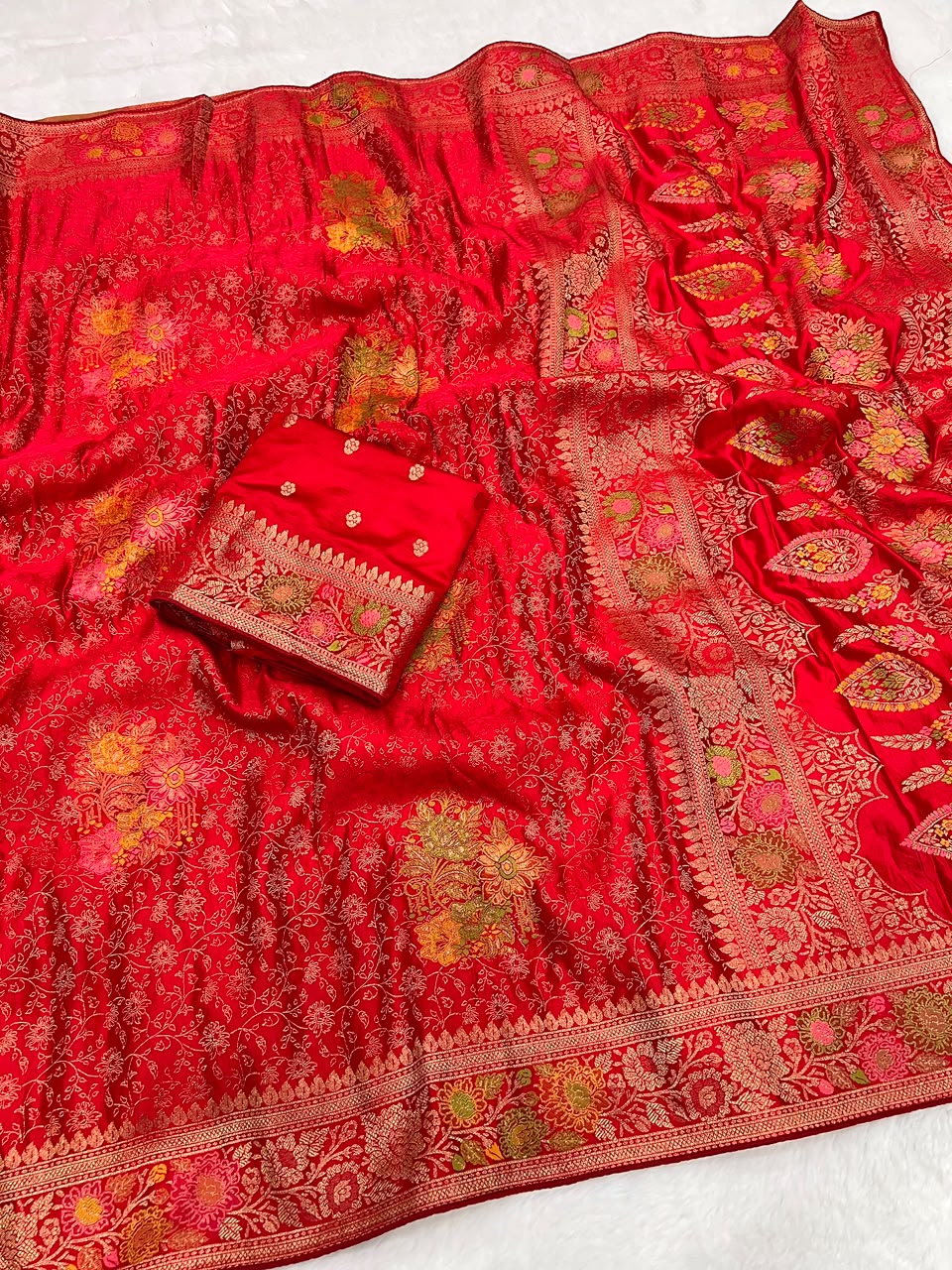 Heavy Mushroom Satin Silk Meenakari Zari Jacquard Weaving Saree