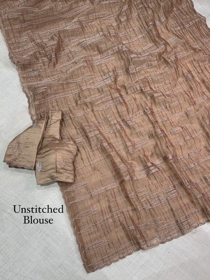 Muscut Silk Turkish Organza Thread Sequins Embroidery Work Saree