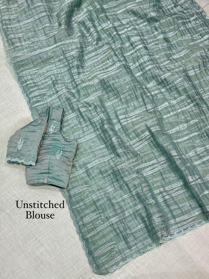 Muscut Silk Turkish Organza Thread Sequins Embroidery Work Saree