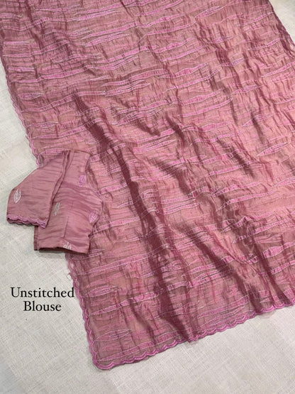 Muscut Silk Turkish Organza Thread Sequins Embroidery Work Saree