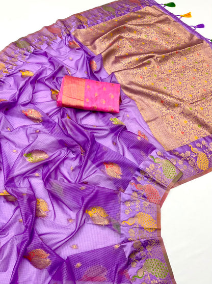 Doriya Chex Jacquard Weaving Satin Border Saree