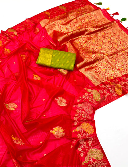 Doriya Chex Jacquard Weaving Satin Border Saree