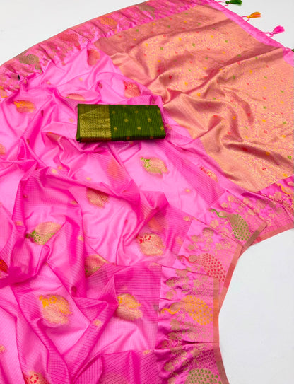 Doriya Chex Jacquard Weaving Satin Border Saree