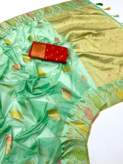Doriya Chex Jacquard Weaving Satin Border Saree