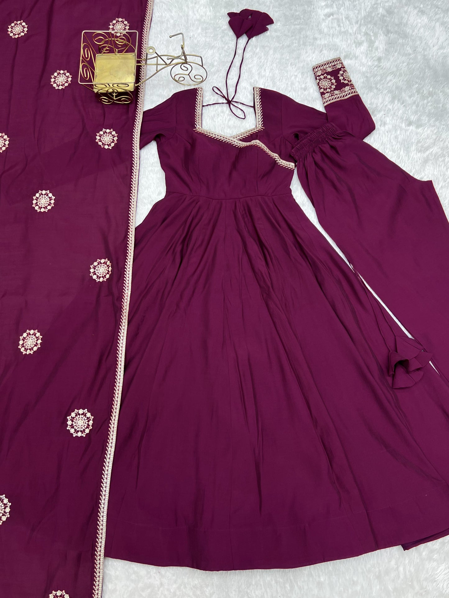 Pure Roman Chanderi Silk Sequence Embroidery Work Gown