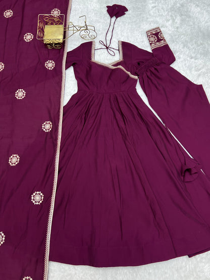 Pure Roman Chanderi Silk Sequence Embroidery Work Gown