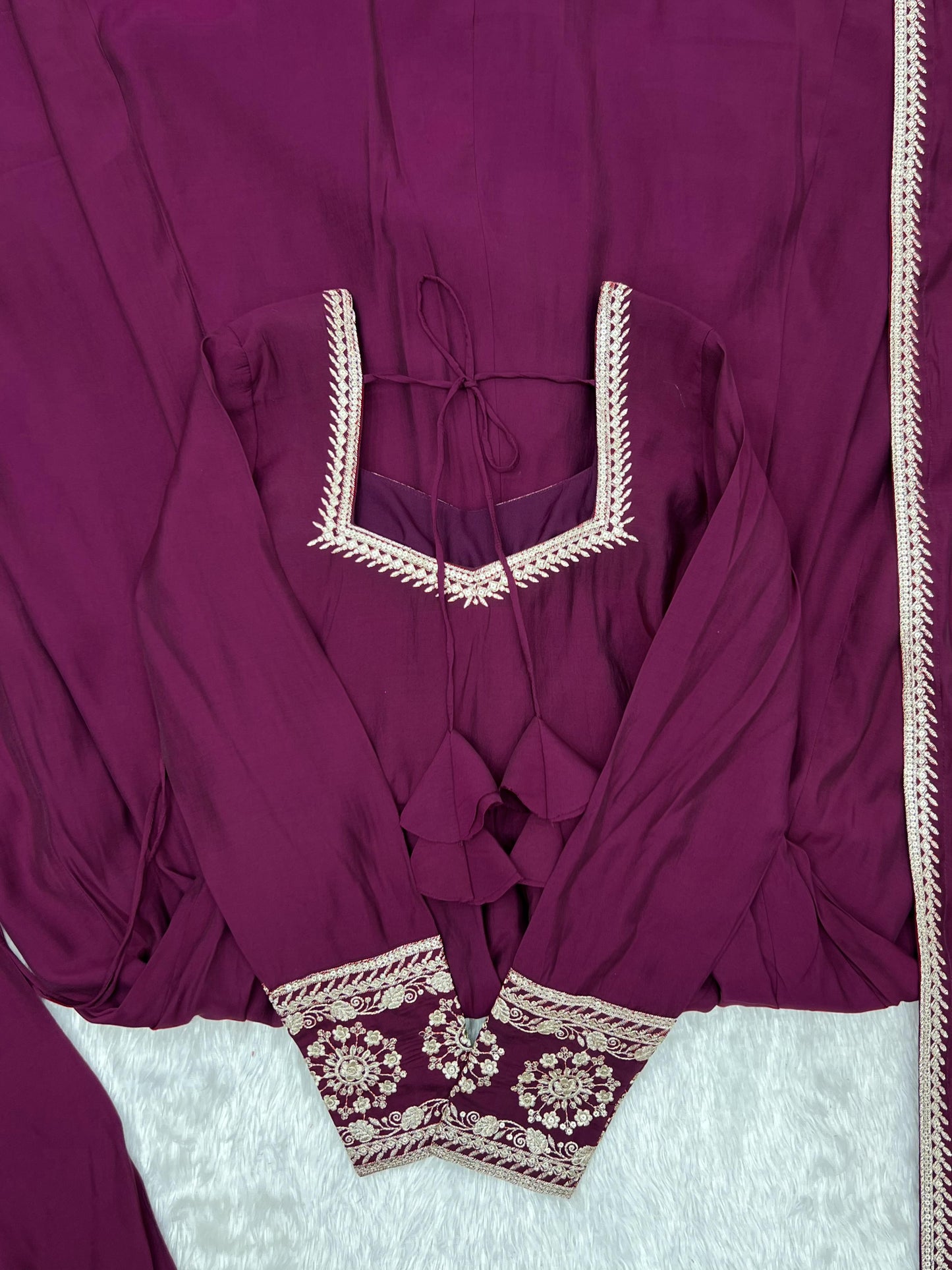 Pure Roman Chanderi Silk Sequence Embroidery Work Gown