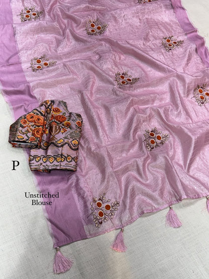 Beautifull Tissue Silk With Cut Work Saree