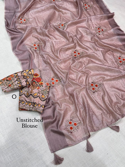 Beautifull Tissue Silk With Cut Work Saree