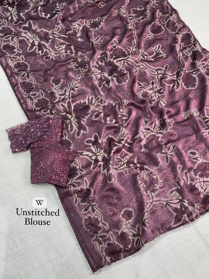 Beautifull Fandy Satin Printed Work Saree