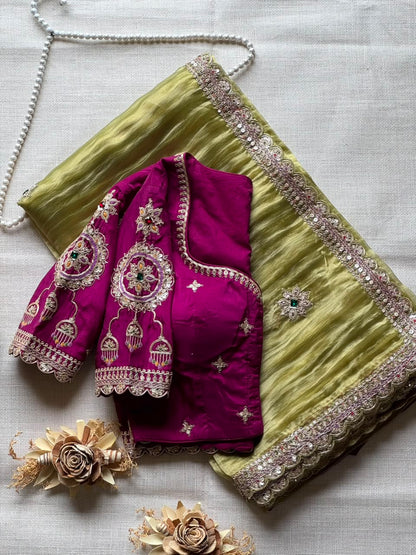 Olive Rose Royale – Pure Crunchy Tissue Silk Saree