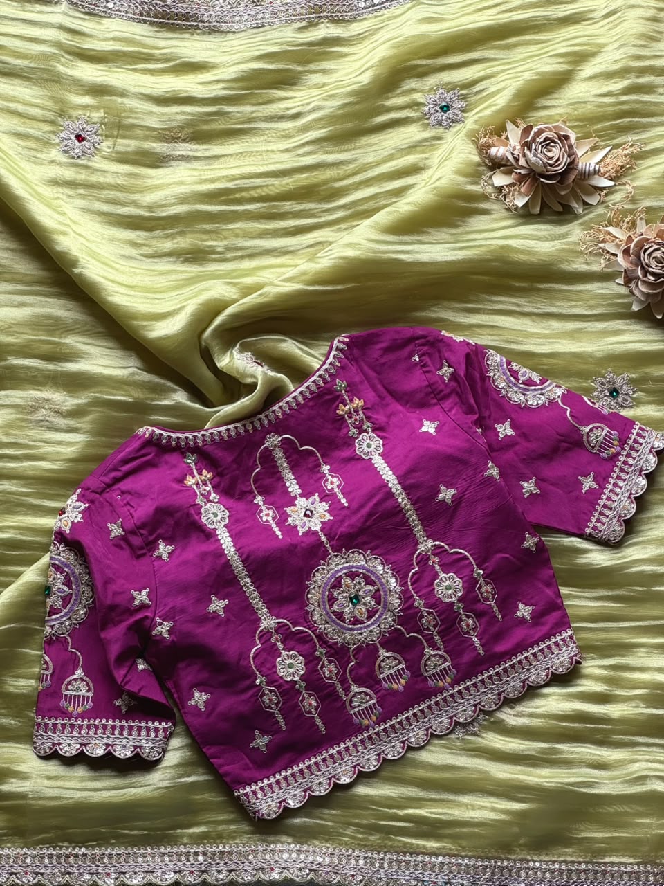 Olive Rose Royale – Pure Crunchy Tissue Silk Saree