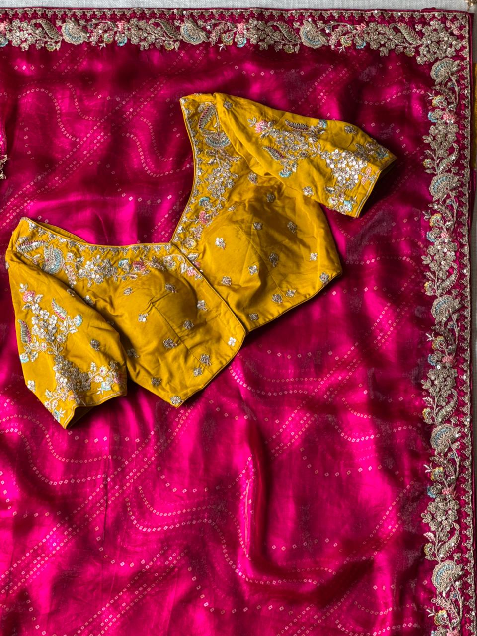 Rani Gulabo – Pure Space Silk Bhandej Designer Saree