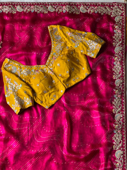 Rani Gulabo – Pure Space Silk Bhandej Designer Saree