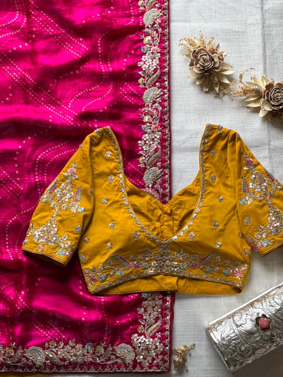 Rani Gulabo – Pure Space Silk Bhandej Designer Saree